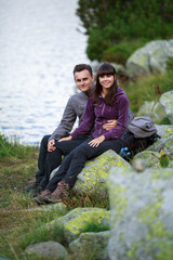 Young hikers by the lake