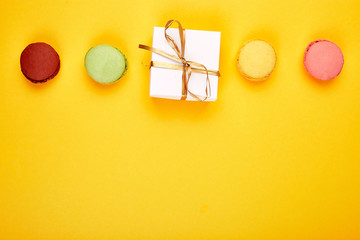 Sweet Dessert Macaron or macaroon, colorful almond cookies,