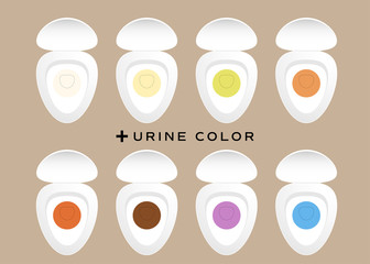 Urine in flush toilet top view with many different color symptom and cause healthy vector illustration