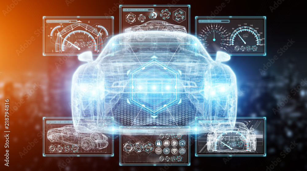 Poster modern digital smart car interface 3d rendering