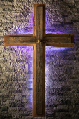 Christian Cross Wood and Stone (Backlit)