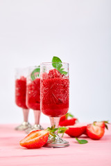 Summer refreshing strawberry sorbet, slush granita drink