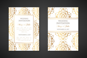 Wedding invitation templates. Cover design with ornaments and white background. Vector decorative vertical posters with copy space.