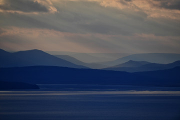 Fototapeta premium View of the city of Vladivostok at sunset