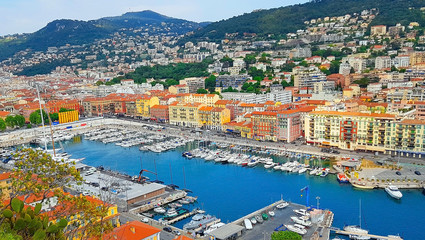 Fototapeta na wymiar View of the harbour from the Castle Hill, Nice, France
