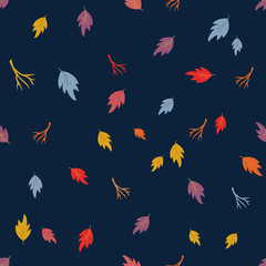 Autumn seamless pattern with bright leaves, twigs