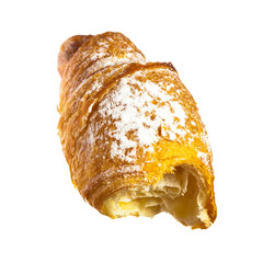 Fresh crunchy croissant made of puff pastry isolate on white background