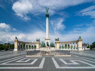 Fototapeta na wymiar Scenic view Heroes' Square in Budapest, Hungary with Millennium Monument, major attraction of city under picturesque sky