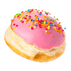 Sweet donut in a pink glaze isolate on a white background