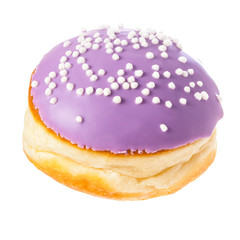 Sweet donut in glaze and with decoration for tea for breakfast isolate on white background