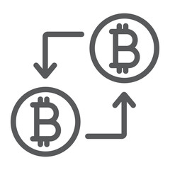 Bitcoin transaction line icon, money and finance, cryptocurrency sign, vector graphics, a linear pattern on a white background, eps 10.