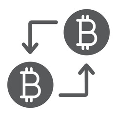 Bitcoin transaction glyph icon, money and finance, cryptocurrency sign, vector graphics, a solid pattern on a white background, eps 10.