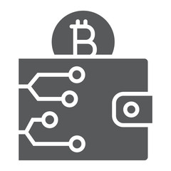 Bitcoin wallet glyph icon, money and finance, cash sign, vector graphics, a solid pattern on a white background, eps 10.