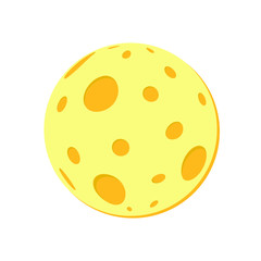 Full yellow moon with Craters in the Universe. Simple icon. Round piece of cheese food. Isolated on white background . Vector