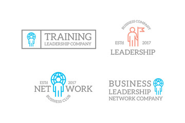 Set of retro vintage human resources, teamwork, employees, company security logo or insignia, emblems, labels and badges and other branding objects. Vector line style