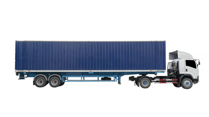 Cargo container and trailer truck isolated on white background. This has clipping path.
