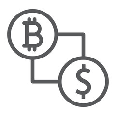 Bitcoin vs dollar line icon, finance and money, currency sign, vector graphics, a linear pattern on a white background, eps 10.