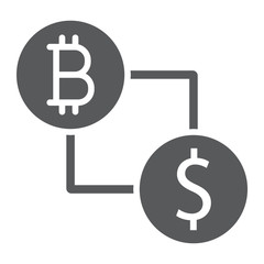 Bitcoin vs dollar glyph icon, finance and money, currency sign, vector graphics, a solid pattern on a white background, eps 10.
