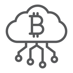 Cloud mining line icon, finance and money, bitcoin sign, vector graphics, a linear pattern on a white background, eps 10.