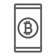 Bitcoin app line icon, finance and money, mobile sign, vector graphics, a linear pattern on a white background, eps 10.