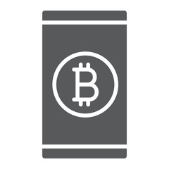 Bitcoin app glyph icon, finance and money, mobile sign, vector graphics, a solid pattern on a white background, eps 10.
