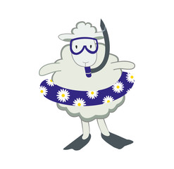 Cute lamb in swimming accessories