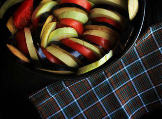Ratatouille - autumn traditional French Provencal vegetable dish cooked in oven. Vegetarian diet...