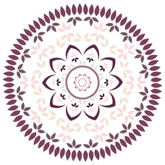 Leaf and petal floral Mandala with radial symmetry