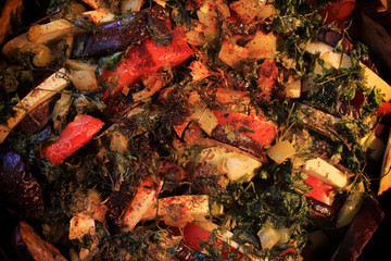 Ratatouille - autumn traditional French Provencal vegetable dish cooked in oven. Vegetarian diet...