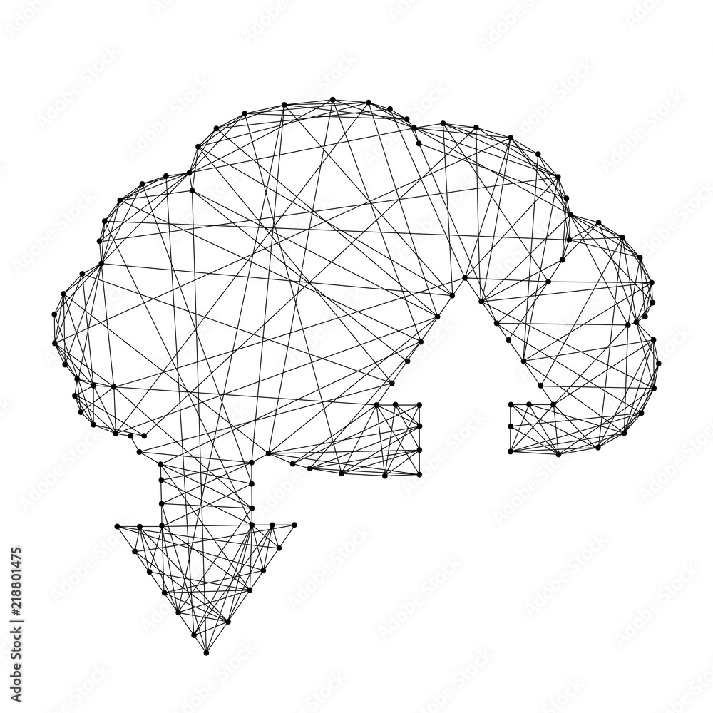 Poster cloud wireframe storage sign with two arrows up and down from futuristic polygonal black lines and d