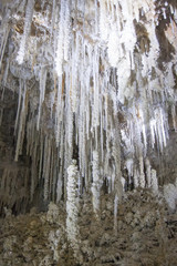 08-10-2018 Herault France. Stalactite and stalagmite inside Clamouse cave, in Saint Guilhem le desert in France.