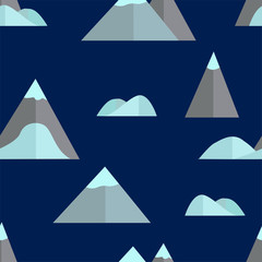 Seamless pattern with mountain on the dark blue background.