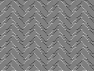 Seamless pattern with striped black white straight lines and diagonal inclined lines. Optical illusion effect. Geometric op art style. Vector illusive background for cloth, textile, print, web.