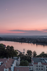 Aerial view on the lake at sunset in Ivano - Frankivsk city