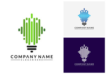 Modern Bulb logo designs concept, Pixel Technology Bulb Idea logo template