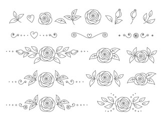 art hand drawn set of rose flower icons - obrazy, fototapety, plakaty