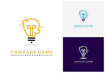 Modern Bulb logo designs concept, Pixel Technology Bulb Idea logo template