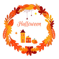 Vector circle frame dedicated to the autumn holidays: halloween. Doodle design, Template for greeting cards, flyer, banner etc