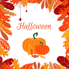 Vector frame dedicated to the autumn holidays: halloween. Doodle design, Template for greeting cards, flyer, banner etc