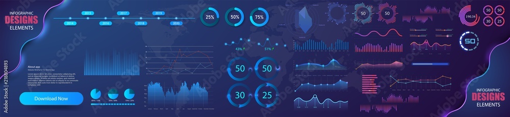 Fototapete Modern modern infographic vector template with statistics graphs and finance charts. Diagram template and chart graph, graphic information visualization illustration