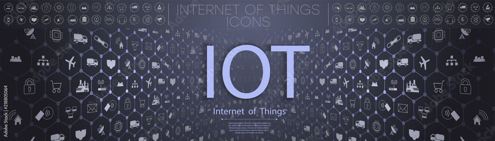 Poster internet of things (iot) and networking concept for connected devices. spider web of network connect