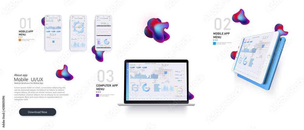 Leinwandbilder Web site template. Forex market. Binary option. Online statistics and data Analytics.Digital money market, news and investment, finance and trading. Perfect for web design, banner and presentation.