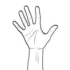 Waving open hand gesture line art outline