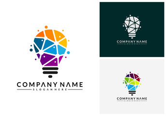 Modern Tech Bulb logo designs concept, Pixel Technology Bulb Idea logo template