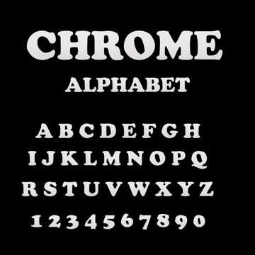 chrome alphabet font. metal effect italic letters and numbers. modern metallic letters and numbers on the dark background. chrome letters.