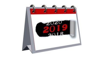 year change 2019 - desk calendar with Year number 2019 - 3D illustration 