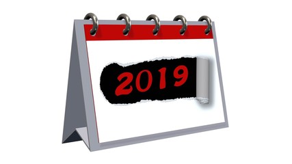 year change 2019 - desk calendar with Year number 2019 - 3D illustration 