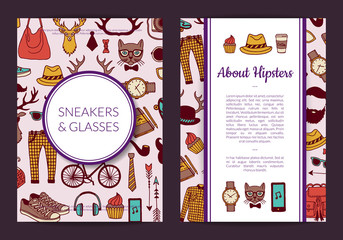 Vector hipster doodle icons card, flyer or brochure template illustration