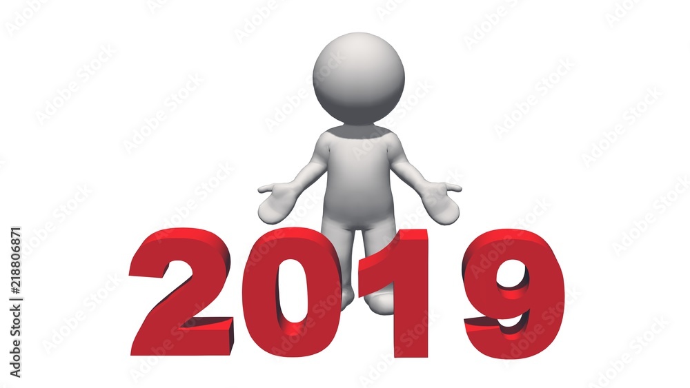 Fototapete year change to 2019 with 3d people - isolated on white background - 3d rendering