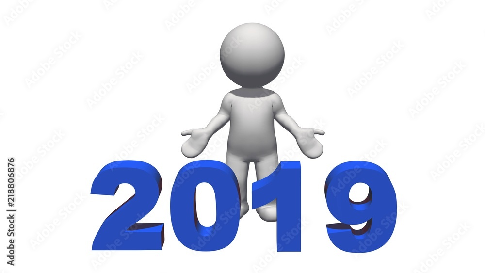 Fototapete year change to 2019 with 3d people - isolated on white background - 3d rendering